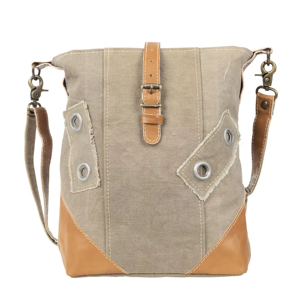 Plain Canvas & Leather Crossbody Bag with Buckle