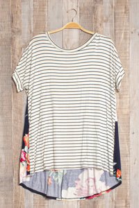 STRIPE BACK FLORAL PRINT CRISS CROSS TOP
