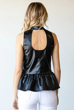 Load image into Gallery viewer, Black Pleather Peplum Top