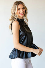 Load image into Gallery viewer, Black Pleather Peplum Top