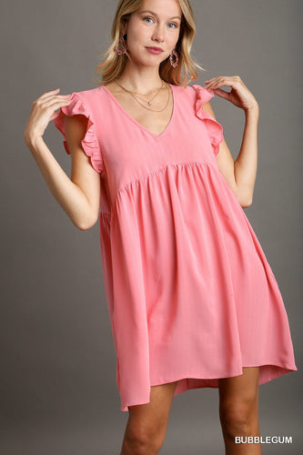 V-Neck Ruffle Sleeves Dress