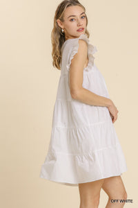 Short Ruffle Poplin Sleeve Tiered Dress