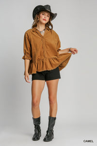 Corduroy Collared Top