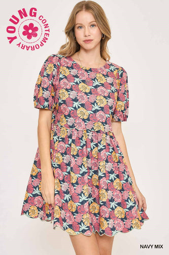 Floral Scalloped Hem Mini Dress
