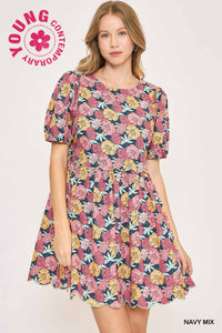 Floral Scalloped Hem Mini Dress