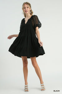 Linen Tiered A-Line Split Neck Dress