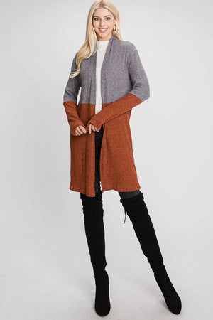 GREY & RUST COLOR BLOCK CARDIGAN