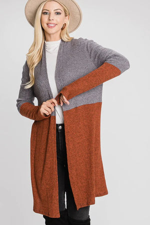 GREY & RUST COLOR BLOCK CARDIGAN