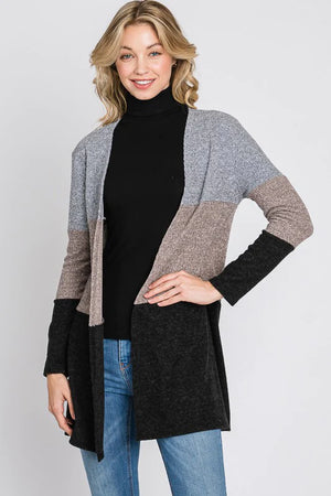 GREY TAUPE & BLACK COLOR BLOCK CARDIGAN