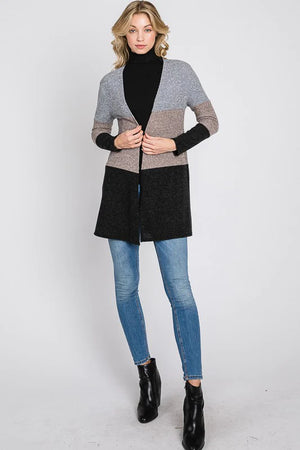 GREY TAUPE & BLACK COLOR BLOCK CARDIGAN