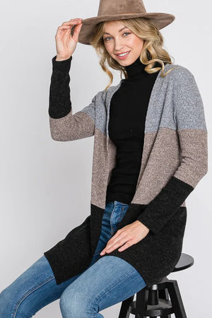 GREY TAUPE & BLACK COLOR BLOCK CARDIGAN