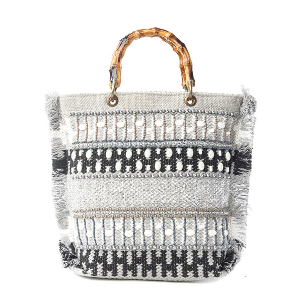 Tundra Trail Hand Embroidered Tote Bag in Silver Dune