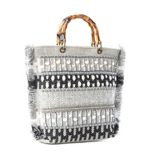 Load image into Gallery viewer, Tundra Trail Hand Embroidered Tote Bag in Silver Dune