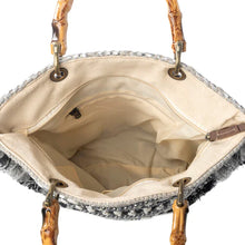 Load image into Gallery viewer, Tundra Trail Hand Embroidered Tote Bag in Silver Dune