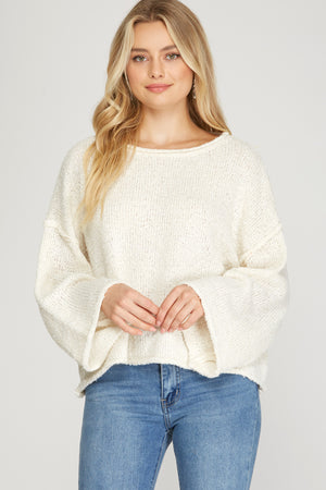 WIDE LONG SLEEVE LOOSE KNIT SWEATER TOP