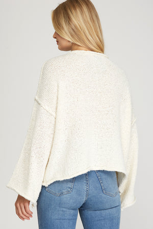 WIDE LONG SLEEVE LOOSE KNIT SWEATER TOP
