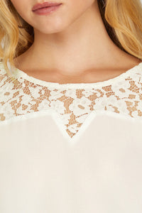 DROP SHOULDER LACE CONTRAST WOVEN TOP