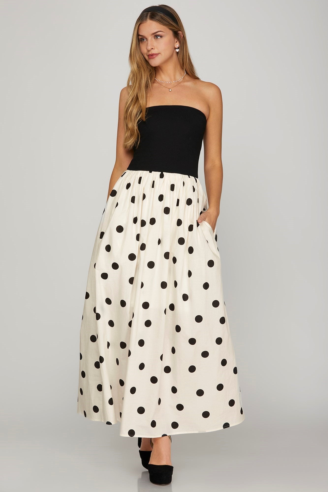 Strapless Knit Polka Dot Dress