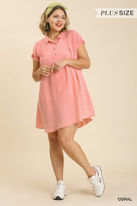 Snow Washed Pleated Detail Short Sleeve Dress