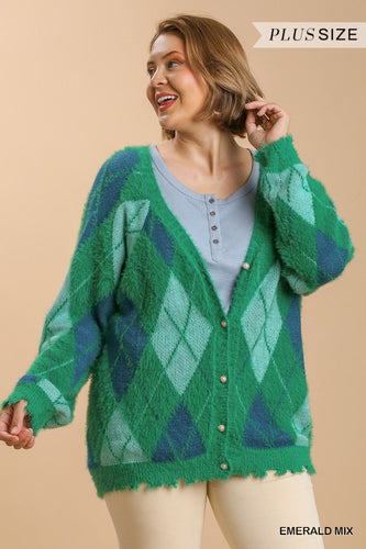 Argyle Pattern Button Front Cardigan