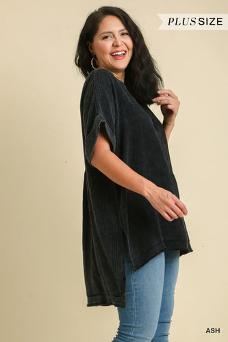 Mineral Wash Gauze Fabric Tunic Top
