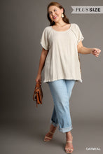 Load image into Gallery viewer, Short Ruffle Sleeve Round Neck Top With Animal Print Back