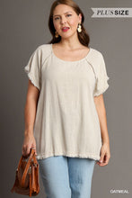 Load image into Gallery viewer, Short Ruffle Sleeve Round Neck Top With Animal Print Back