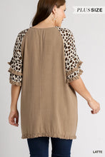 Load image into Gallery viewer, Linen Blend Animal Print Layered Bell Sleeve Round Neck Top