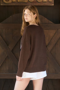 Western Boot Jacquard Long Sleeve Knit Sweater