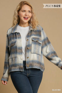 BRUSHED TWILL PLAID CROPPED JACKET