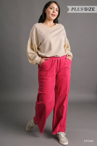 Solid French Terry & Waffle Knit 3/4 Balloon Sleeve Top