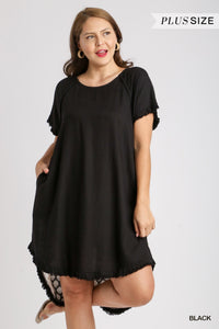 Linen Scoop Neck High Low Hem Dress