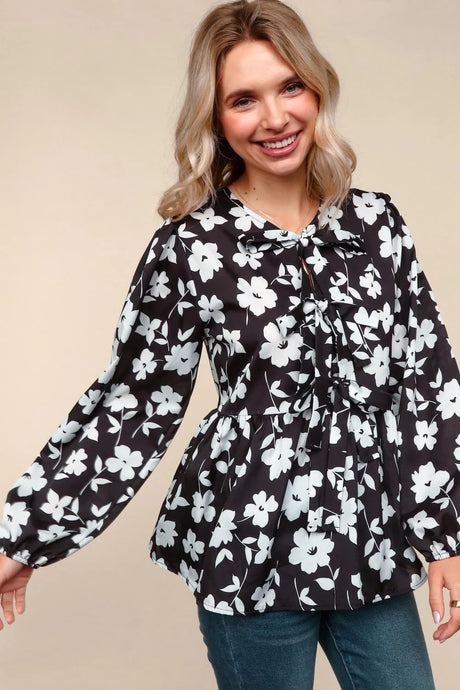 Plus Babydoll Top with Front Ribbon Bow Tie Detail