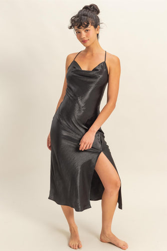 Crazy Love Satin Cowl Neck Midi Dress