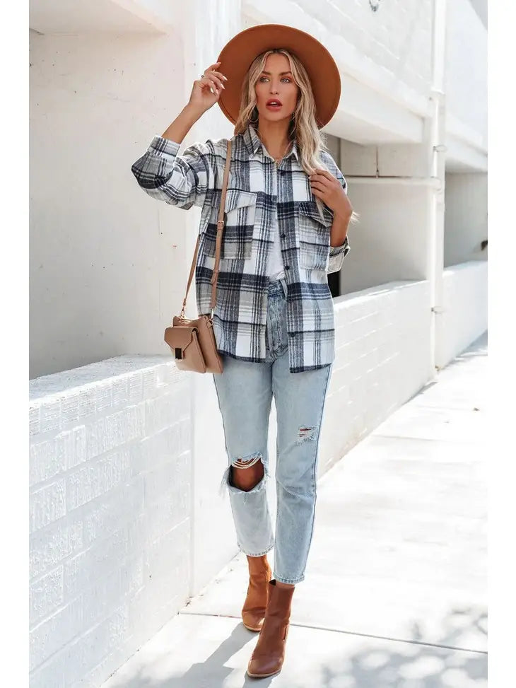 Women Plaid Pattern Button Down Shirt