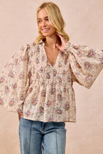 Load image into Gallery viewer, FLORAL PRINTED WOVEN V NECK TOP