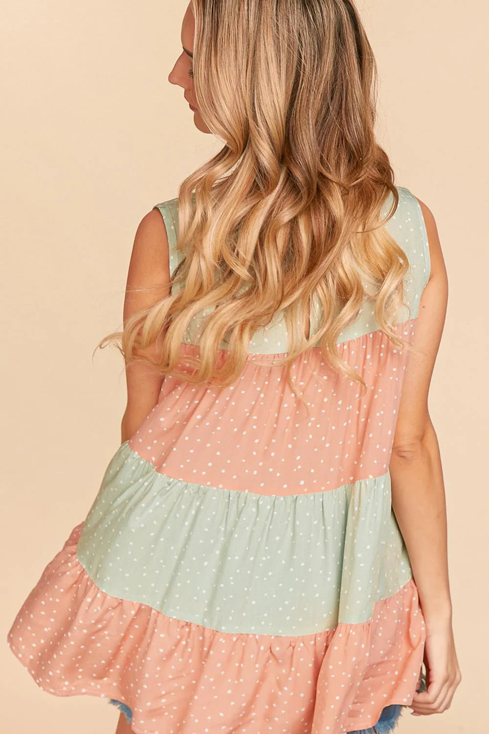 RAYON DOT WOVEN TOP WITH BACK KEY HOLE