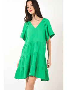 Solid Babydoll Tiered Flare Mini Dress