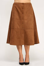 Load image into Gallery viewer, Plus Size Button-Front Faux Suede A-Line Midi Skirt