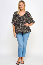 Load image into Gallery viewer, Plus Size Floral Babydoll Ballon Sleeve Top