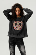 Load image into Gallery viewer, EMBROIDERED PEACE WASHED PULLOVER KNIT TOP