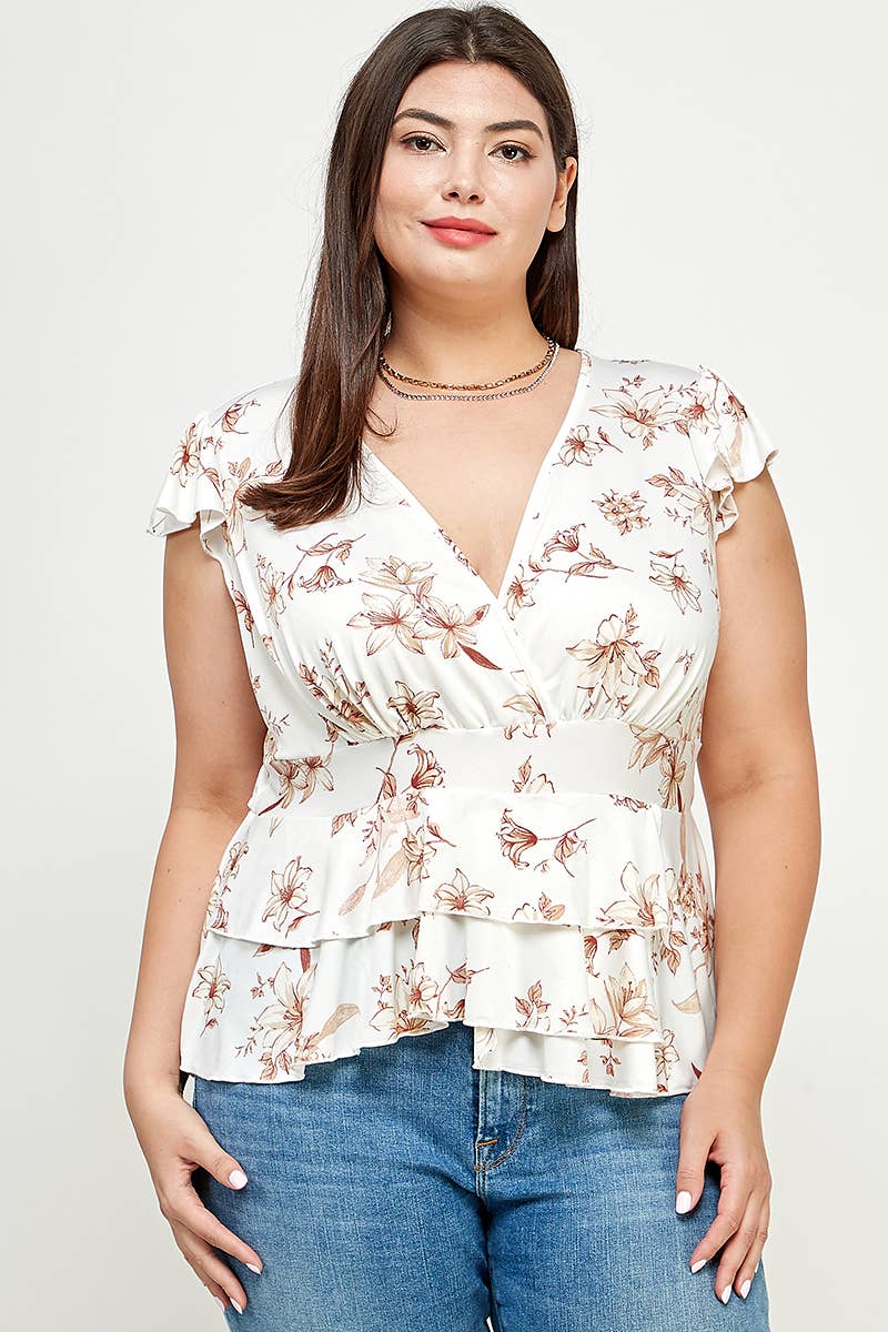 Plus Size Floral Ruffle Babydoll Top
