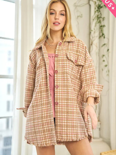 Plaid Long Sleeve Jacket with Front Pocket