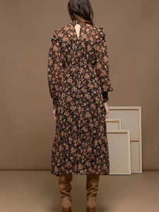 Mock Neck Floral Midi Dress