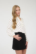 Load image into Gallery viewer, POLKA DOT HENLEY LONG SLEEVE BLOUSE