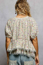 Load image into Gallery viewer, Ruffle Detail Neck Loop Floral Balloon Sleeve Woven Top