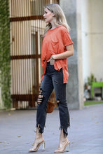 Load image into Gallery viewer, Melange Burnout Hi Low Short Sleeve Round Neck Top