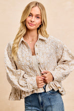 Load image into Gallery viewer, Textured Floral Pattern Ruffled Hem Shirt Top