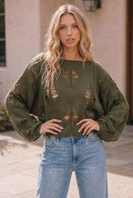 Load image into Gallery viewer, OLIVE DISTRESSED CROP LONG SLEEVE SWEATER