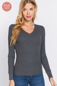 LONG SLEEVE V-NECK THERMAL KNIT TOP